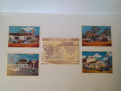 Four Lithographs of Classic Automobiles throughout American History Stan Cline