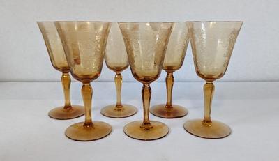 Fostoria Glass Vesper Amber 7 1/4" Water Goblets
