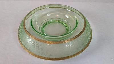 Uranium Glass Rolled Edge Floral Depression Glass Console