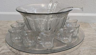 Antique Ornate and Oversized Punch Bowl and Plattter