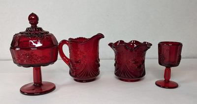 Red Fenton Wreathed Cherry Cream and Sugar