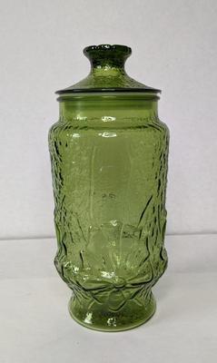 Anchor Hocking Rainflower in Green Apothecary Jar