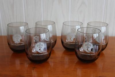 Set of Six Vintage NFL New Orleans Saints Smoked Glass (6)