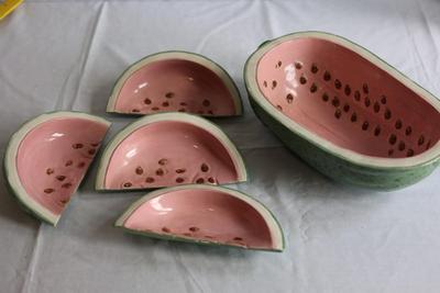 Watermelon Serving Dish with Four (4) Slice Bowl Dish Set