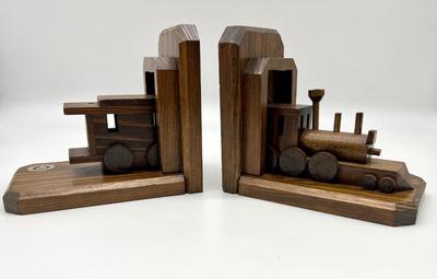 HANDMADE Wooden Train & Caboose Book Ends