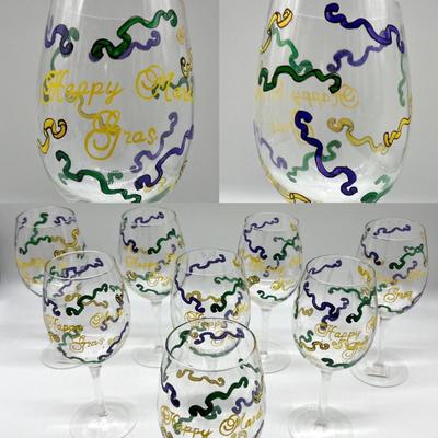 Mardi Gras Wine Glass Set Of 8