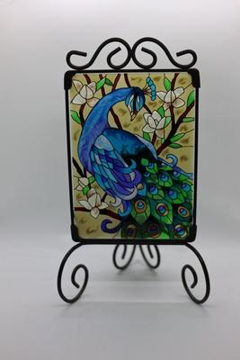 Metal Candle Holder Peacock Stained Glass