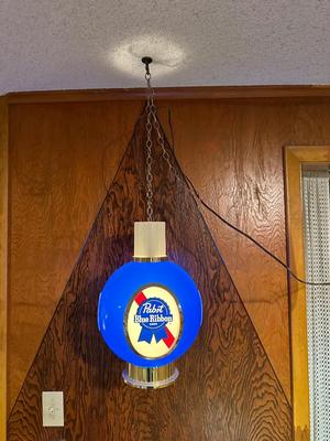 LIGHTED, HANGING PABST BLUE RIBBON BEER SIGN
