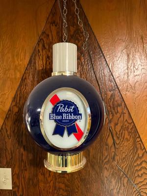 LIGHTED, HANGING PABST BLUE RIBBON BEER SIGN