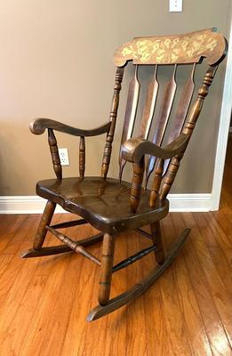 Vintage Solid Wood Hand Painted Rocking Chair