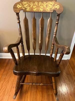 Vintage Solid Wood Hand Painted Rocking Chair