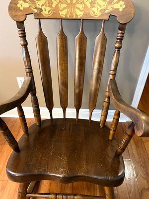 Vintage Solid Wood Hand Painted Rocking Chair