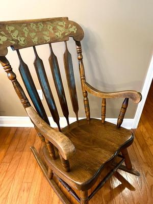 Vintage Solid Wood Hand Painted Rocking Chair