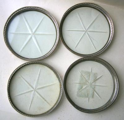 4 Vintage Glass & Sterling Silver Coasters