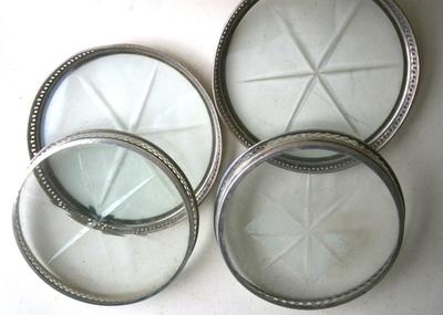 4 Vintage Glass & Sterling Silver Coasters