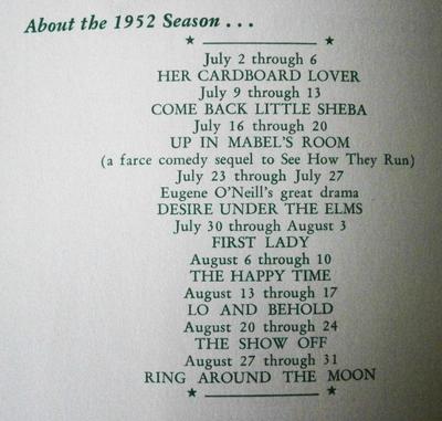 1952 CECILWOOD THEATRE Fishkill NY Summer Stock Program