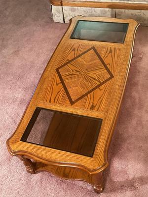 Solid Wood Coffee Table With Two Glass Inserts