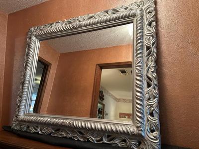 Large 5â€™ Mirror with Ornate Brushed Silver Frame