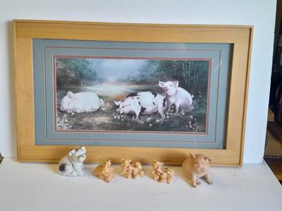 Framed pig wall art with pig figures
