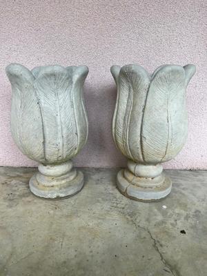 Pair of Concrete Tulip Flower Bud Planters 16â€ Tall