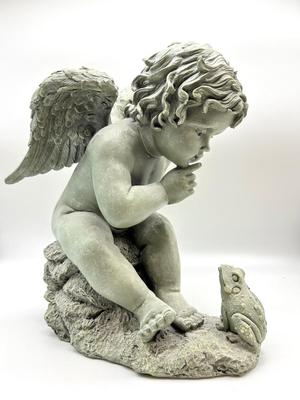 CHERUB Shushing Frog Resin Statue