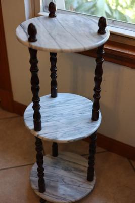 White Marble Three Tier Accent Table