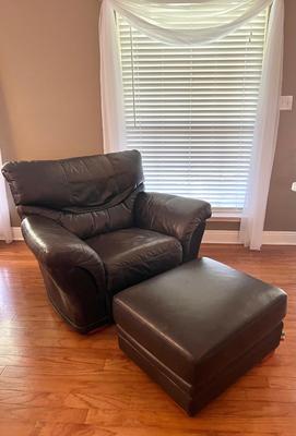 RUBELLI Italian Leather Chair & Ottoman *Read Details