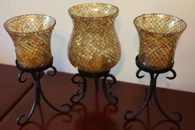 Mosaic Stained Glass Hurricane Candle Holders (3)