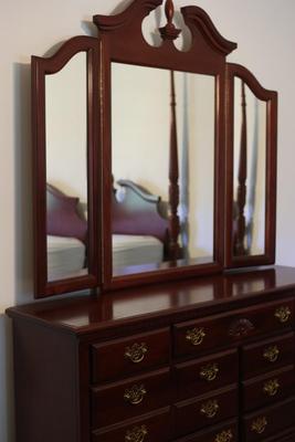 Mahogany Long Dresser With Trifold Mirror