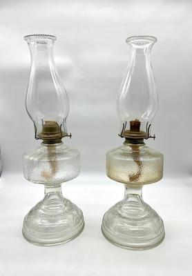 Pair Of Vintage Glass Oil Kerosene Lamp *Read Details