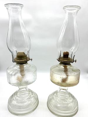 Pair Of Vintage Glass Oil Kerosene Lamp *Read Details