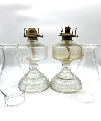 Pair Of Vintage Glass Oil Kerosene Lamp *Read Details