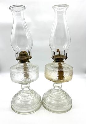 Pair Of Vintage Glass Oil Kerosene Lamp *Read Details
