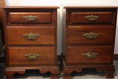 KINCAID Pair of 3 Drawer Side Tables