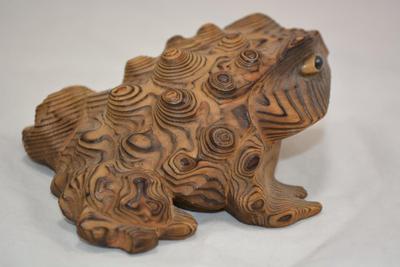 SUGI Cryptomeria Carved Wood Toad, JAPAN