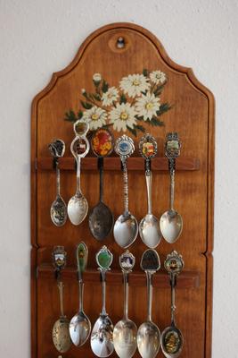 Vintage Wooden Souvenir Spoon Display Holder With Spoons