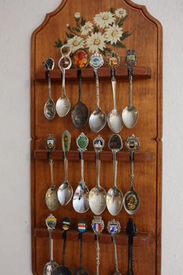 Vintage Wooden Souvenir Spoon Display Holder With Spoons