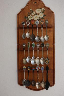 Vintage Wooden Souvenir Spoon Display Holder With Spoons