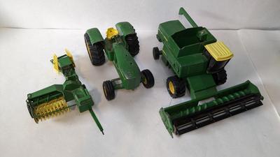 Ertl John Deere Square Baler, 5020 Diesel Tractor, and Turbo II Combine