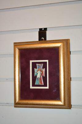 P. Buckley Moss Framed/Matted Angel Cross Pin/Pendant