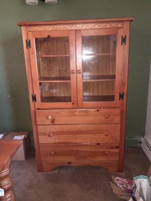 Wood two door display Chest with three drawered storage Made in USA