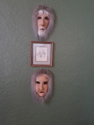 Framed and signed Yukon Joe and Pup drawing with two masks