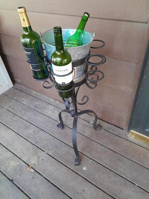 Wrought Iron Wine stand holder with ice bucket Perfect for the house or Patio!