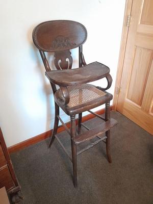 Antique cane seat Highchair with tray Very old!