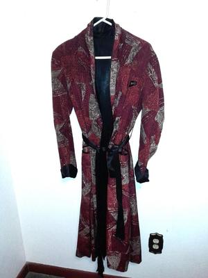 Vintage robe Kimono silk lined with tie and large silk blue bird print scarf