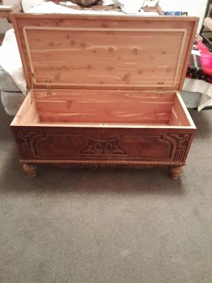 Antique Cedar lined chest with beautiful carved design