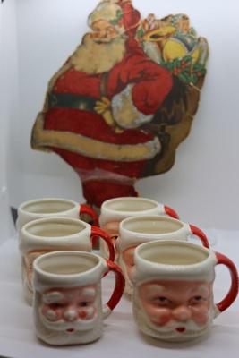 Set of (6) Vintage Santa Mugs & Santa Lagniappe From 1934