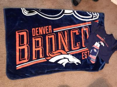 Bronco's blanket cuddle up game time with t-shirt and new socks