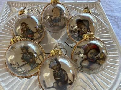 HUMMEL set of (6) Vintage Glass Christmas Ornaments
