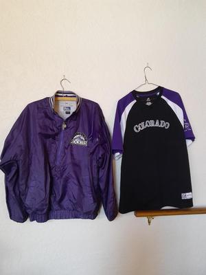 Colorado Rockies Pro Player P/S Jacket and Majestic Rockies Shirt Size Large